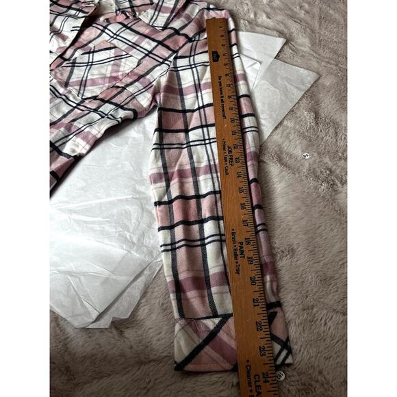 Como Blu women's size L shirt flannel pink plaid button-up peplum back cozycore - Picture 5 of 9